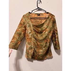 WHIMSIGOTH TRIBAL Rose Burnout Velvet Mesh Top M Lagenlook Fairycore Earthy